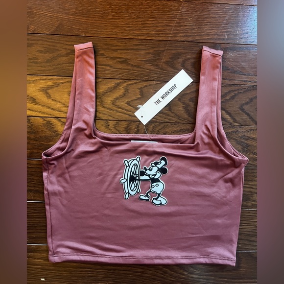 The Workshop Pink Crop Tank with Customized Steamboat Mickey Patch Size Large - Picture 1 of 6
